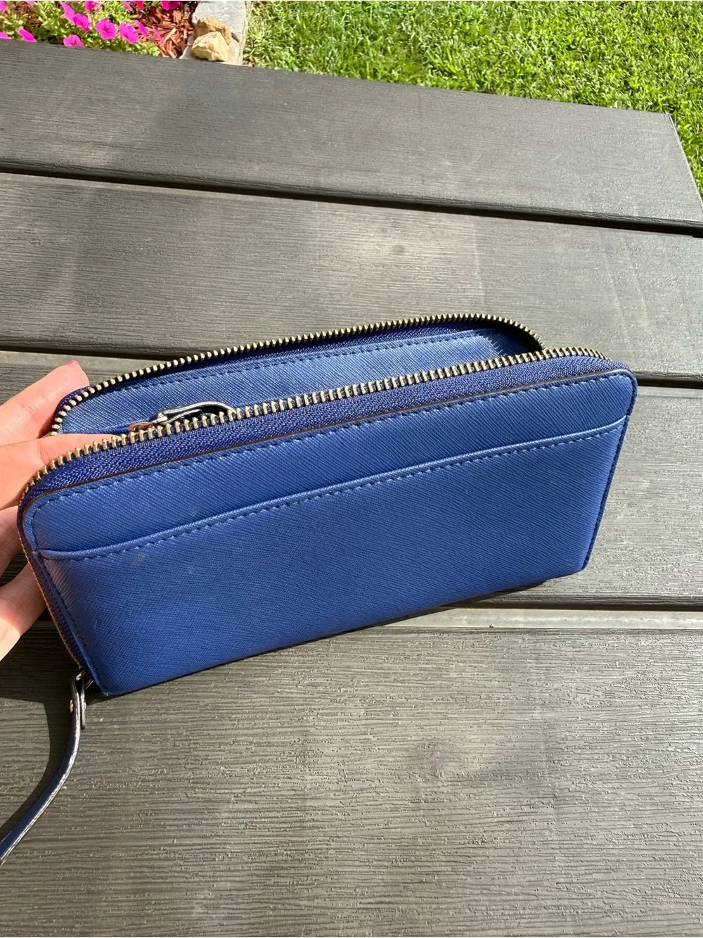 kate spade zip-around wallet in cobalt blue